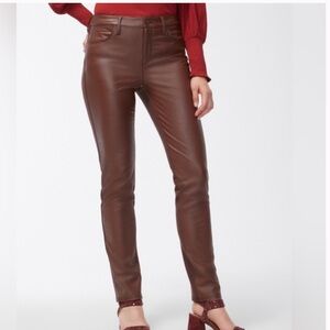 Chico’s Pants 14R (2.5R) Faux Leather Front Ponte Back Slim Leg in brown NWT